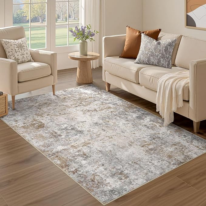 UERMEI 3x5 Entryway Area Rug Washable Neutral Brown Grey Small Carpet | Modern - Image 5