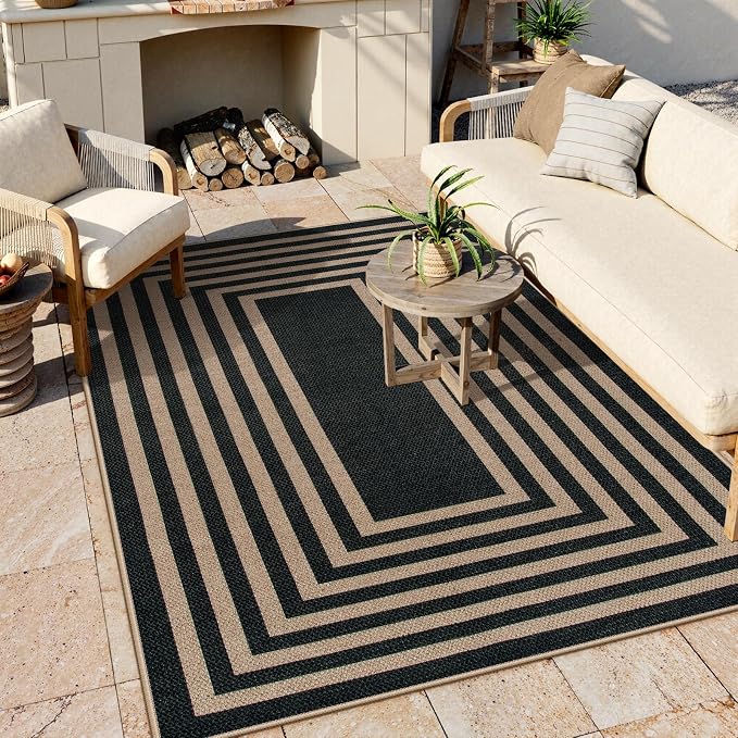 Lahome Modern Geometric Easy Jute Outdoor Rug, 5x7 Patio Living Room Rug | - Image 3
