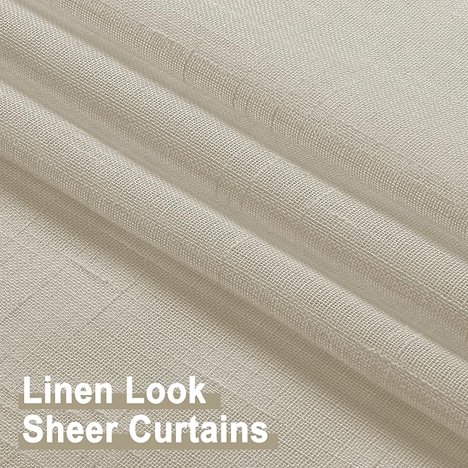 Aiyufeng Kirei Faux Linen Sheer Valance Curtain for Kitchen 14 Inch Length, Lightweight Soft Textured Valance for Farmhouse Bathroom Living Room Bedroom Toppers Windows, 60X14 Inch, 1 Piece, Linen