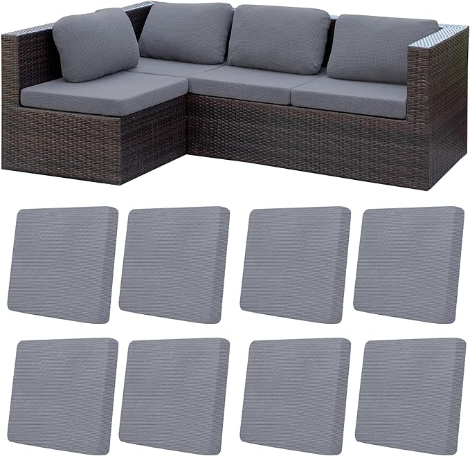 8Pcs Patio Cushion Covers, Outdoor Stretch Cushion Covers, Washable | Stretch by Unknown