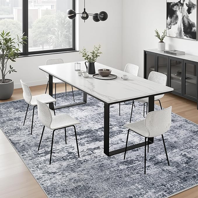 Area Rug Living Room: 4x4 Modern Washable Indoor Soft Carpet Grey | - Image 4