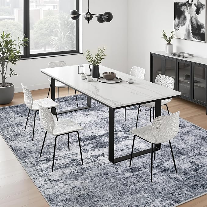 10x12 Area Rug Living Room: Modern Washable Indoor Soft Carpet Grey | - Image 4
