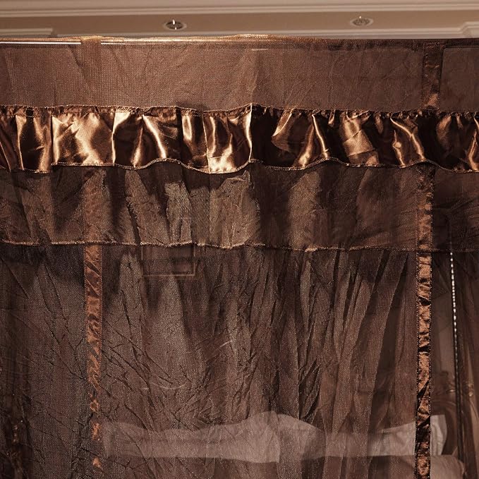 Mengersi 4 Corners Post Canopy Bed Curtains Canopy for Bed King Size - Royal Luxurious Mosquito Net Bedroom Decor (King, Coffee)