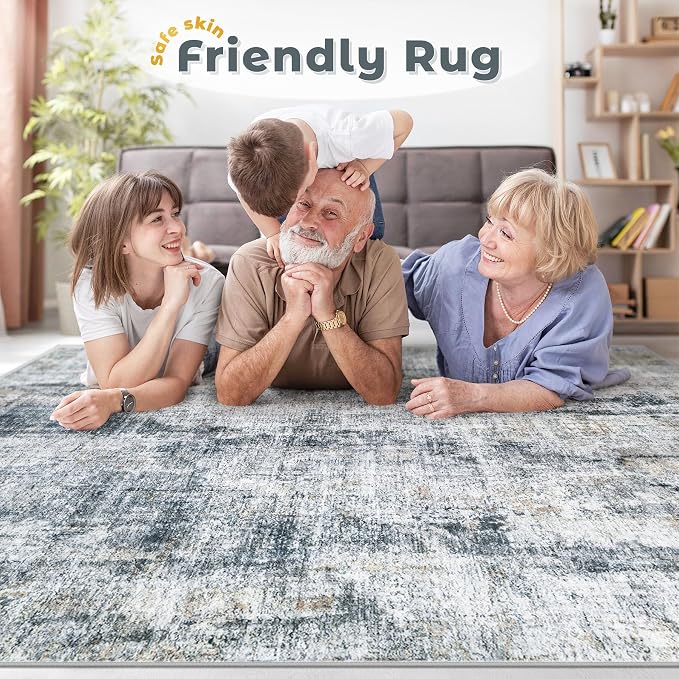 8x10 Area Rugs Washable Rug: Abstract Neutral Rugs Modern Non Slip Area Rug - Image 5