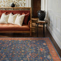 Dark Blue & Terracotta 5x8 Living Room Rug by HazoHaus