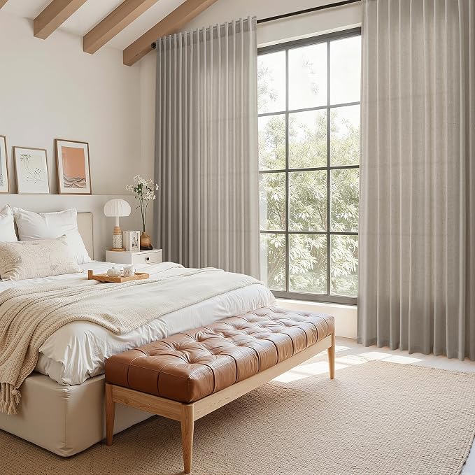 108 Inch Long Curtains for Living Room Grey Beige Linen Simple Modern Light - Image 7