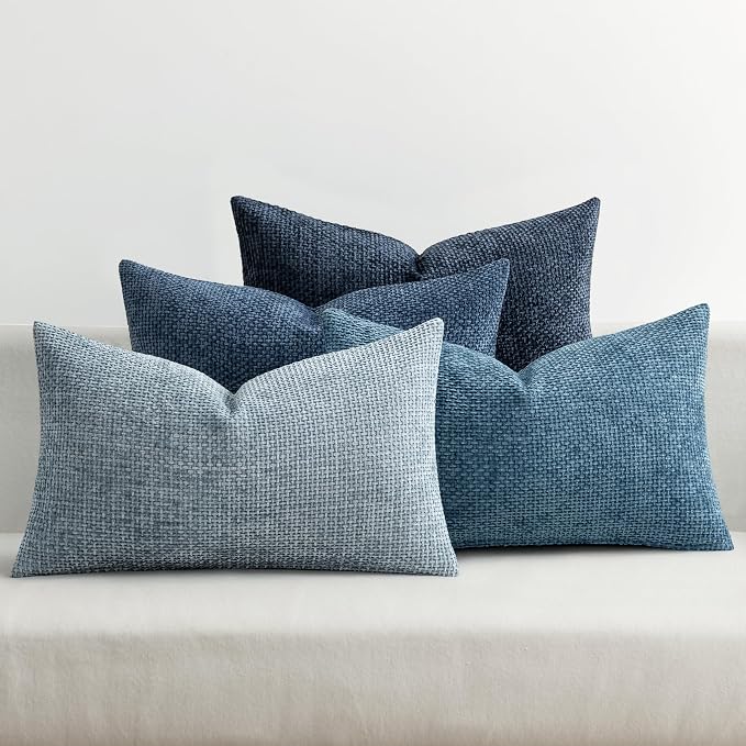 MIULEE Decorative Chenille Lumbar Pillow Covers Blue Series 12x20 | Pack of 4 by MIULEE