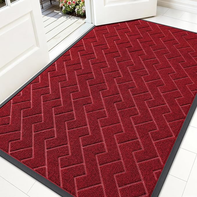 OLANLY Front Door Mat Outside 59x34, All-Season Absorbent Rubber Doormat | Wine by OLANLY