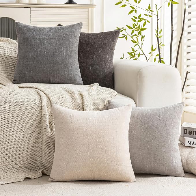 Set of 4 Soft Textured Decorative Throw Pillow Covers 16x16 Inch Cozy Farmhouse - Image 2