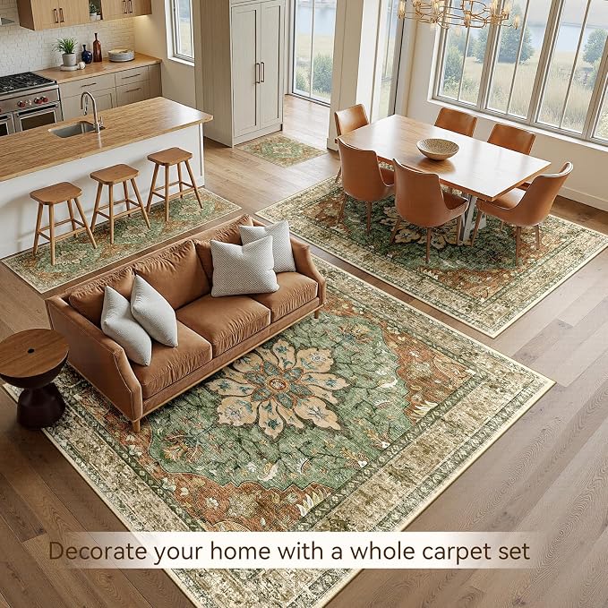 RELEANY Washable Area Rug, Large 10'x12', Brick/Brown/Green | Non-Slip - Image 5