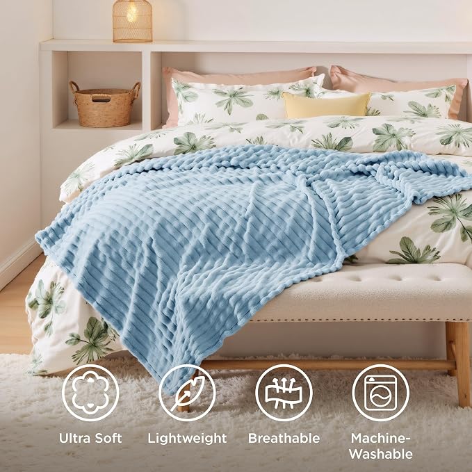 Bedsure Soft Twin Blanket for Bed Decor Gifts Light Blue 60"x80" | Birthday - Image 5