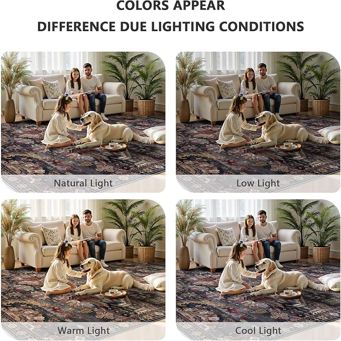 5x7 Area Rugs, Vintage Retro Soft Washable Rug, Non-Slip Low Pile Rugs - Image 7