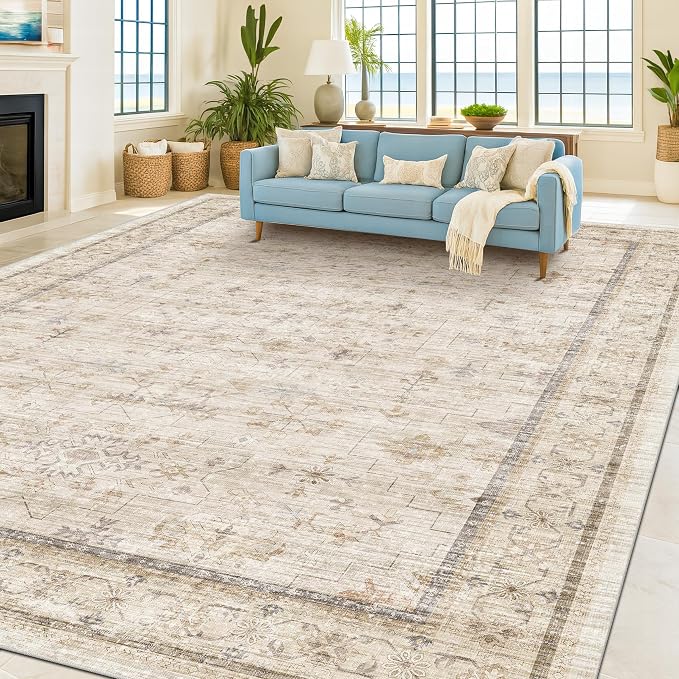 Washable Ivory Living Room Rug, 8x10 Non Slip Area Rugs - Image 6