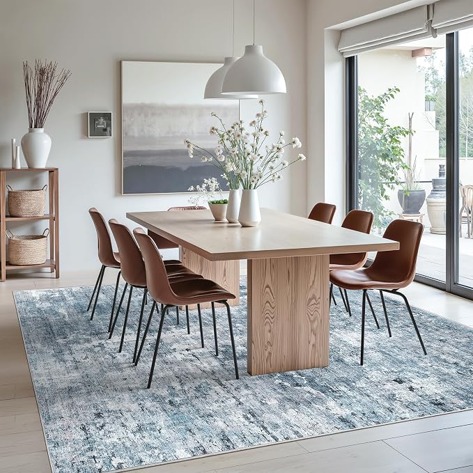 Soalmost Abstract Rug 8x10 Large Living Room Area Rugs Washable Blue/Grey | - Image 3