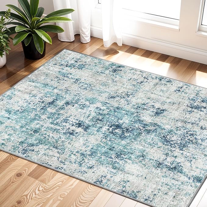 2x3 Small Washable Area Rug: Non-Slip Door Mat Ocean Mist | Dense Low Pile by WIEVEDENS