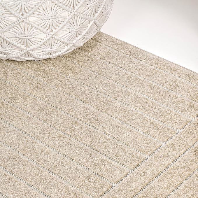 Eyely NCS101E-8 Odense High-Low Minimalist Angle Geometric Beige/Cream 8 ft. x 10 ft. Indoor/Outdoor Area Rug, for Home, Backyard, Patio, Porch, Bedroom, Kitchen, Living Room