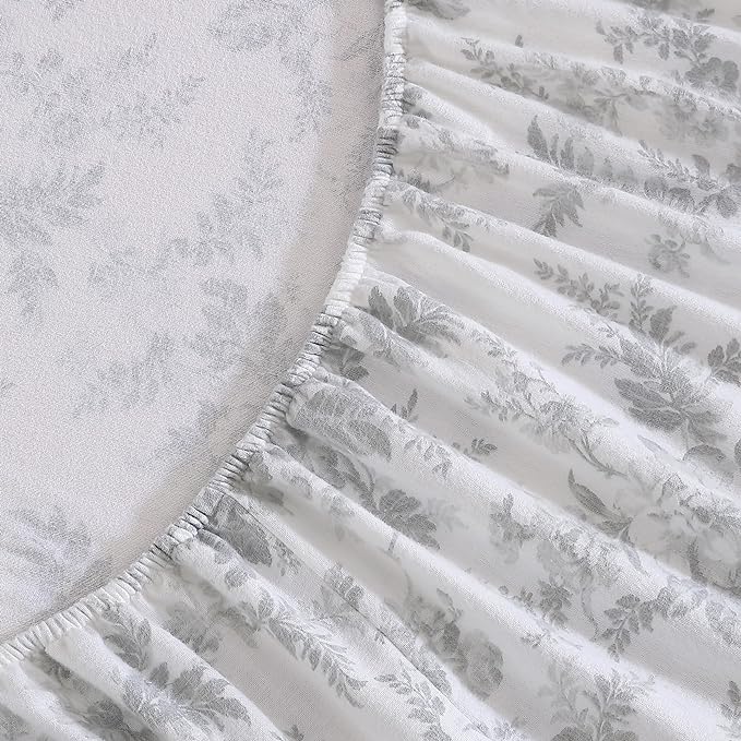 Laura Ashley - Flannel Sheets Queen Size, Anti-Pilling & Wrinkle Resistant Cotton, Touchably Soft for All-Season Comfort - Bed Sheets with Matching Pillowcases & Fitted Sheet (Vanessa Grey)