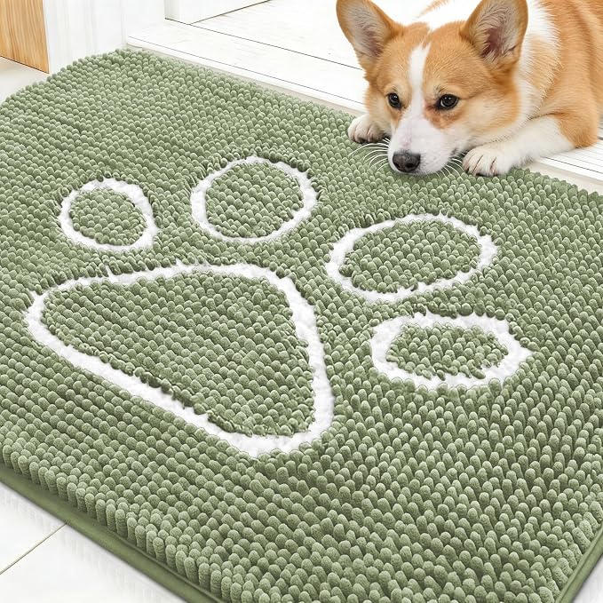 OLANLY Dog Door Mat for Muddy Paws 47x20, Paw Print Design Chenille Mud Mat | by OLANLY