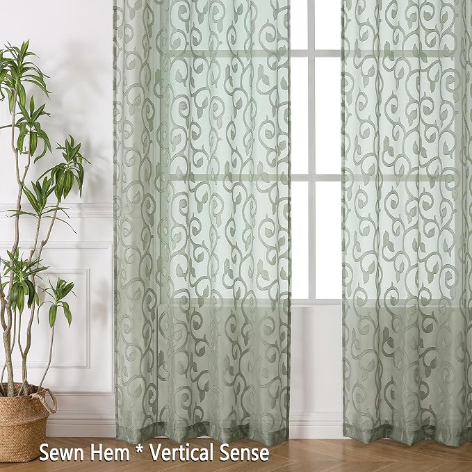 Sage Green Sheer Curtains 63 inch Length - Image 6
