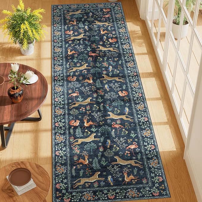 DUKINO 2x7 Runner Rug for Hallway, Washable Kitchen Rugs Non Slip Navy Blue | - Image 3