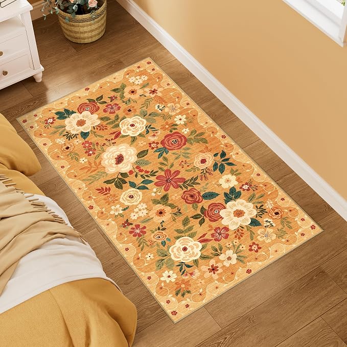 DUKINO 2x4 Entryway Rug, Floral Washable Kitchen Rugs Non Slip, Soft Indoor - Image 3