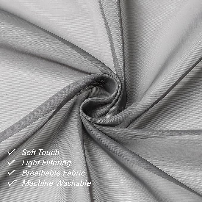 Grey Sheer Curtains 45 Inch Long 2 Panels, Short Voile Drapes - Image 4