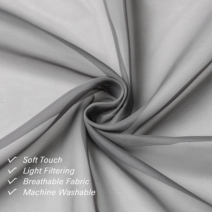 Charcoal Grey Sheer Curtains 54 Inch Length 2 Panels, Light Filtering Voile - Image 4