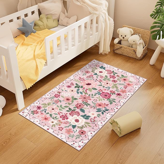 DUKINO 2x4 Entryway Rug, Floral Washable Kitchen Rugs Non Slip, Soft Indoor - Image 4