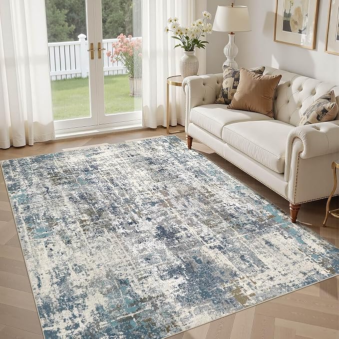 DMOYEST Area Rug Living Room Rugs 5x7 Washable Abstract Carpet | Neutral Modern - Image 8