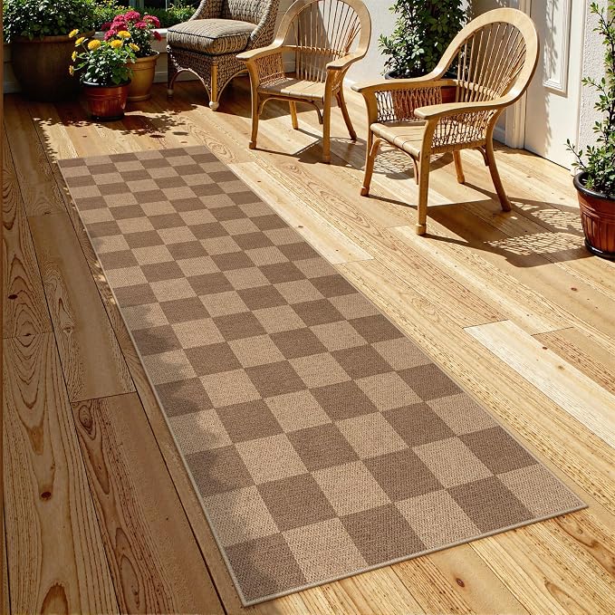 Lahome Checkered Easy Jute Kitchen Runner Rug, 2x8 Outdoor Rugs Washable | - Image 7