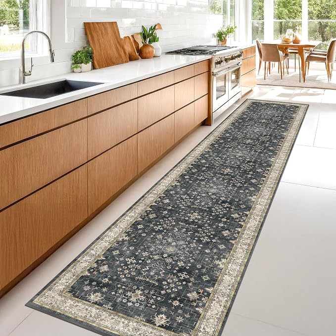 Black Boho Washable 3x10 Extra Long Hallway Runner Rug, Waterproof Large - Image 3