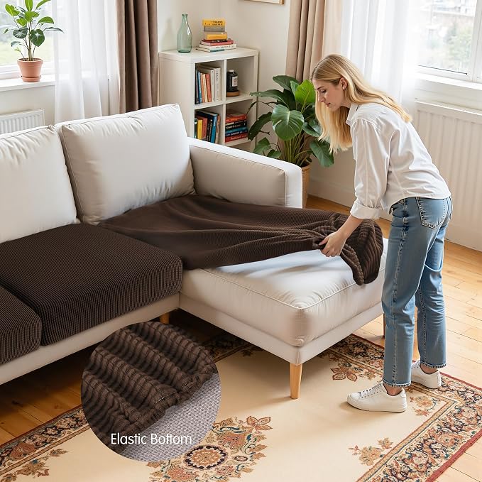 Hokway Chaise Cover and Couch Cushion Covers Set, Separate Sectional Sofa - Image 4