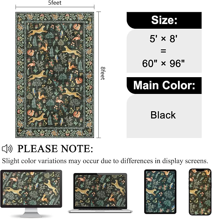 DUKINO 5x8 Area Rug for Bedroom, Soft Washable Animal Rug Non Slip, Stain - Image 2
