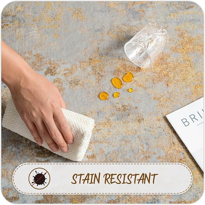 Beige Gold Washable Rug 5x7 Area Rugs - Image 7