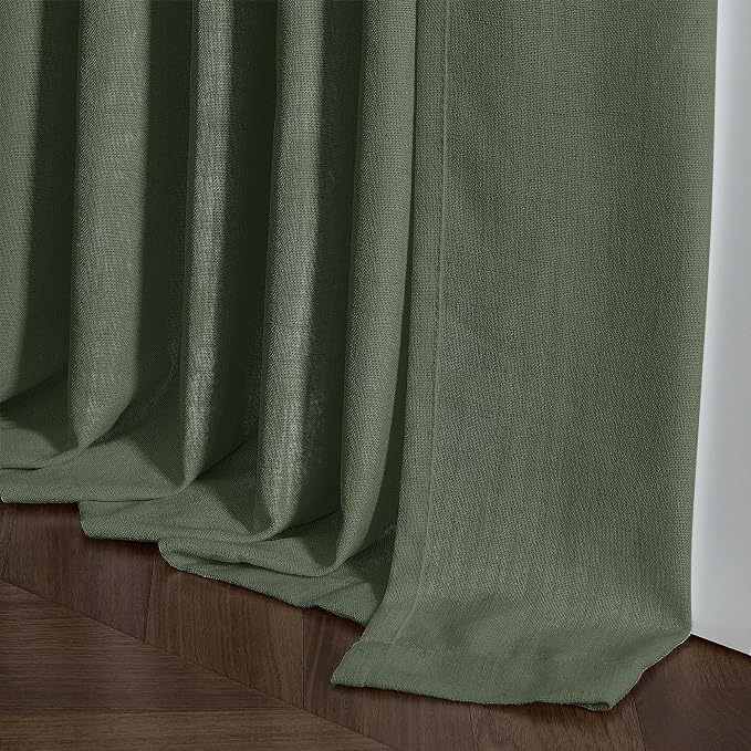 108 Inch Linen Memory Trained Pleated Curtains Olive Green - Image 7
