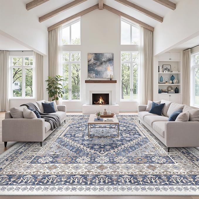 12x15 Area Rugs for Living Room, Large Washable Rug, Dining Room, Low Pile by Zesthome