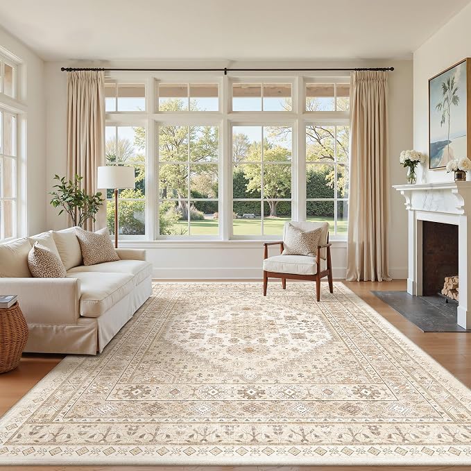 7x9 Area Rugs for Living Room, Large Washable Rug, Dining Room, Low Pile by Zesthome