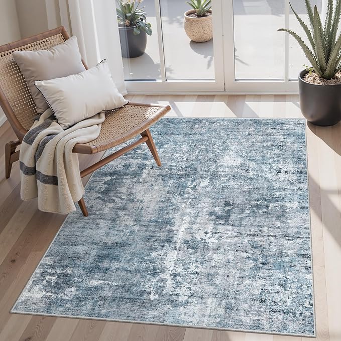 Soalmost Abstract 3x5 Rugs, Small Kitchen Entryway Area Rug Blue/Grey | Vintage by Soalmost