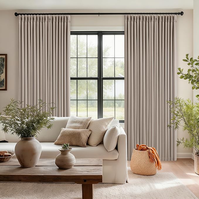Burlywood Birch Pinch Pleated Blackout 100 Inch Linen Curtains Dual Layer | - Image 5