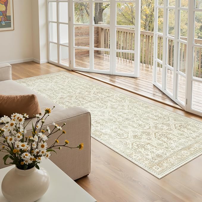 Soalmost Runner Rug 2x5 Washable Non-Slip Kitchen Entry Runners Beige/Brown | by Soalmost