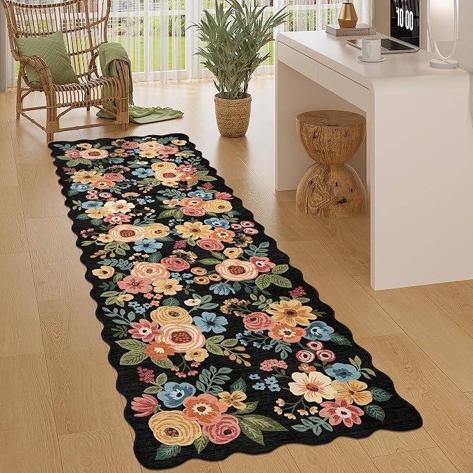 DUKINO 2.6x8 Runner Rug, Floral Washable Kitchen Rugs Non Slip, Stain Resistant - Image 3