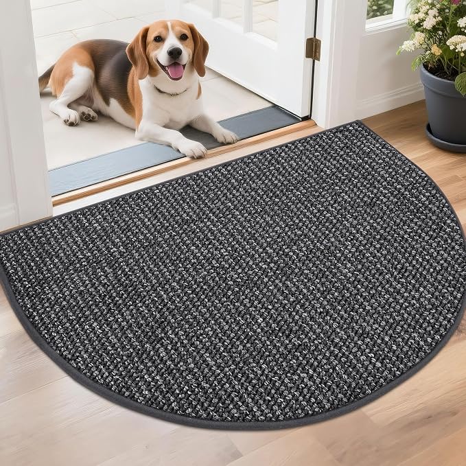 BEQHAUSE Dirt Trapper Door Mat 26" x 40" Half Circle Non Slip, Charcoal | by BEQHAUSE
