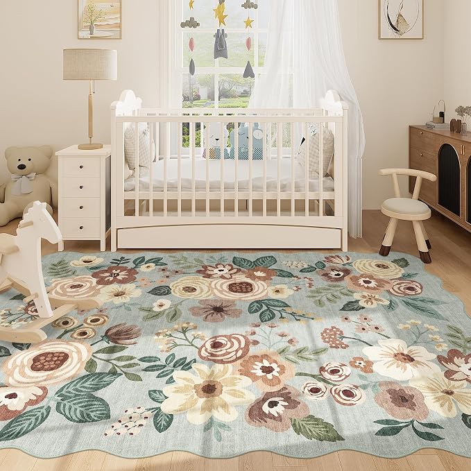 DUKINO 5x7 Area Rugs for Bedroom, Floral Washable Rug Non Slip, Sage Green | - Image 7