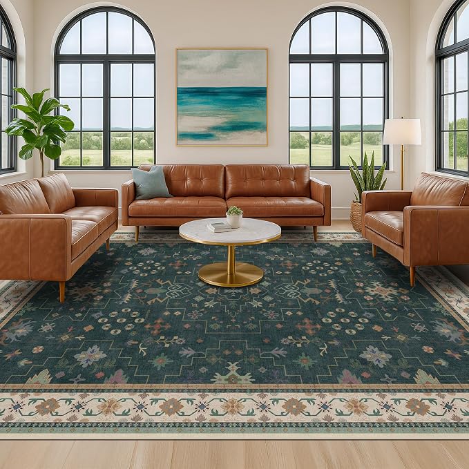 Dark Green Vintage 8x10 Washable Rugs - Image 8