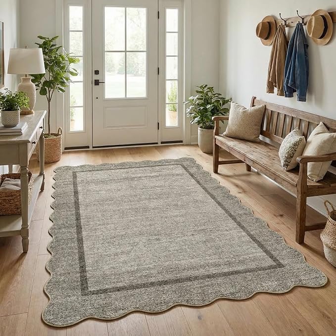 GarveeHome Scalloped Living Room Rug 5x7 Area Rug Washable Non Slip Brown | - Image 3