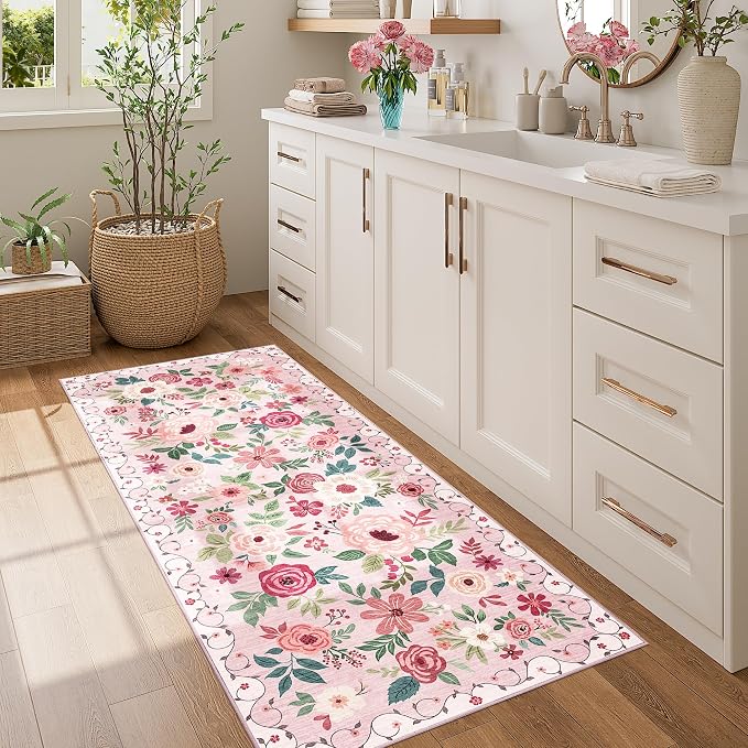 DUKINO 2x5 Runner Rug, Floral Washable Rug - Image 3