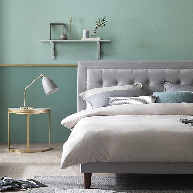 ZINUS Dachelle Upholstered Platform Bed Frame, Mattress Foundation, Wood Slat Support, No Box Spring Needed, Easy Assembly, Grey Sand, King