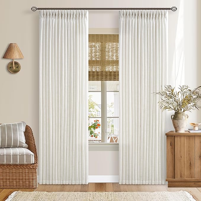 100 Inch Light Filtering Pinch Pleated Flax Linen Curtains 50 Inch Wide | Pleat by Twodrapes