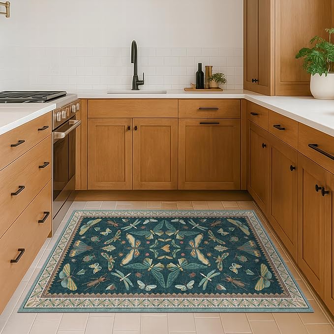 Teal 3x6 Entryway Rug, Washable Low Pile Door Rug - Image 3