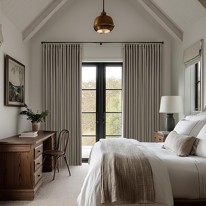 Dark Taupe Linen Blackout Pinch Pleated 108 Inch Curtains - Image 8